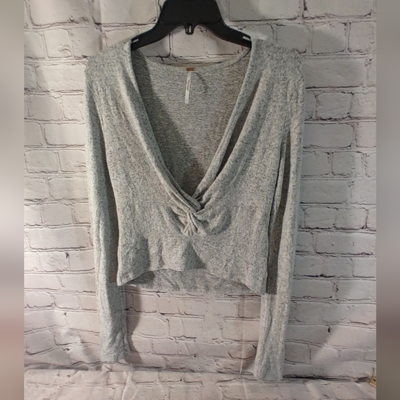 Free People Twist Front Crop Heather Grey Sweater S - Picture 1 of 13